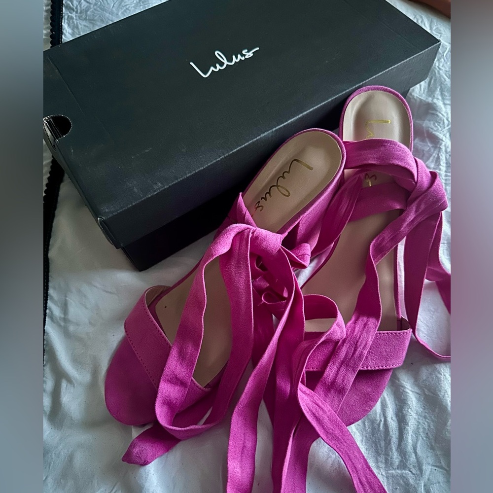 Lulus Alta Orchid Suede Lace-Up Heels size 11